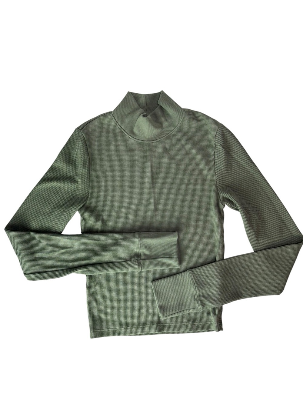 American Eagle Waffle Mock Neck Long Sleeve Top Turtleneck Olive Green Small